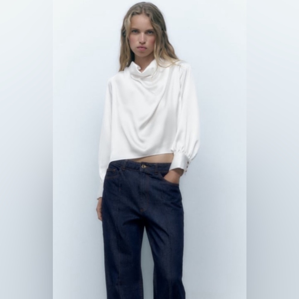 Zara flowy collar satin effects shirt L
